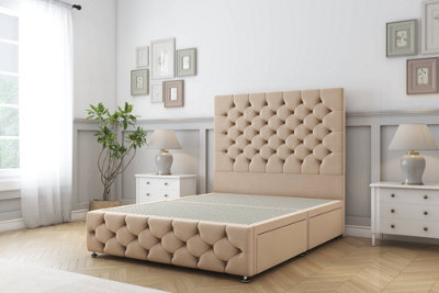 Sloomy Watson Pebble Plush Divan Bed No Drawers-26" Strutted Headboard & 12" Footboard 4'6 Double from B&Q