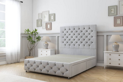 Sloomy Watson Silver Naples Divan Bed No Drawers-26" Strutted Headboard & 12" Footboard 5' King from B&Q