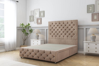 Sloomy Watson Mink Naples Divan Bed No Drawers-26" Strutted Headboard & 12" Footboard 4'6 Double from B&Q