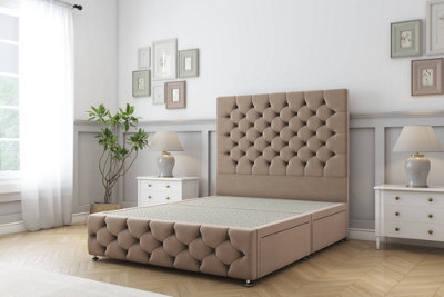Sloomy Watson Mink Plush Divan Bed 2 Drawers Right Side-54" Floor Standing Headboard & 12" Footboard 2'6 Small Single from B&Q