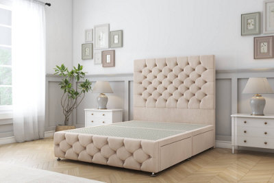 Sloomy Watson Sand Naples Divan Bed 2 Drawers Right Side-54" Floor Standing Headboard & 12" Footboard 4'6 Double from B&Q