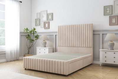 Sloomy Madison Sand Naples Divan Bed No Drawers-26" Strutted Headboard 12" Footboard 4'6 Double from B&Q