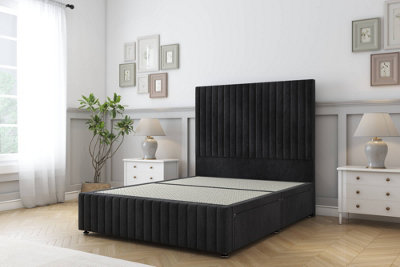 Sloomy Madison Black Naples Divan Bed No Drawers-26" Strutted Headboard 12" Footboard 2'6 Small Single from B&Q