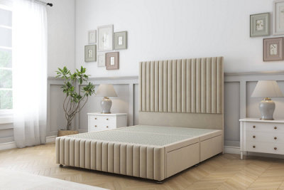 Sloomy Madison Almond Coniston Divan Bed 4 Drawers-26" Strutted Headboard 12" Footboard 4'6 Double from B&Q
