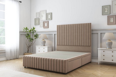 Sloomy Madison Mink Plush Divan Bed No Drawers-54" Floor Standing Headboard 12" Footboard 4'6 Double from B&Q