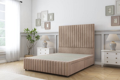 Sloomy Madison Mink Naples Divan Bed No Drawers-54" Floor Standing Headboard 12" Footboard 4'6 Double from B&Q