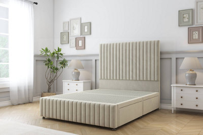 Sloomy Madison Cream Plush Divan Bed 2 Drawers Foot-End-54" Floor Standing Headboard 12" Footboard 4'6 Double from B&Q
