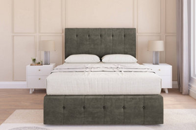 Sloomy Cambridge Pewter Dumfries Divan Bed No Drawers-26" Strutted Headboard 12" Footboard 4'6 Double from B&Q