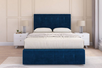 Sloomy Cambridge Navy Plush Divan Bed 2 Drawers Right Side-54" Floor Standing Headboard 12" Footboard 5' King from B&Q