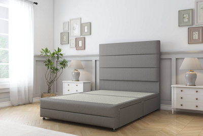 Sloomy Monaco Pewter Dumfries Divan Bed No Drawers-26" Strutted Headboard & 12" Footboard 4'6 Double from B&Q