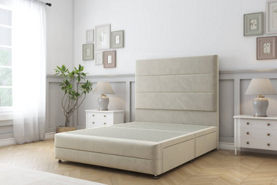 Sloomy Monaco Cream Plush Divan Bed No Drawers-54" Floor Standing Headboard & 12" Footboard 4'6 Double from B&Q