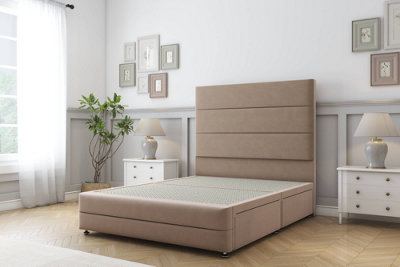 Sloomy Monaco Mink Plush Divan Bed No Drawers-54" Floor Standing Headboard & 12" Footboard 3' Single from B&Q