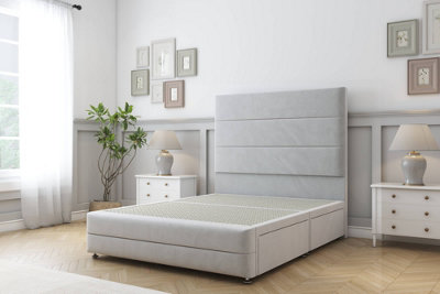 Sloomy Monaco Silver Plush Divan Bed No Drawers-54" Floor Standing Headboard & 12" Footboard 4'6 Double from B&Q