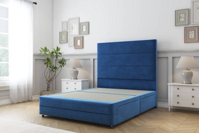 Sloomy Monaco Navy Plush Divan Bed No Drawers-54" Floor Standing Headboard & 12" Footboard 4'6 Double from B&Q