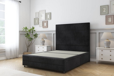 Sloomy Monaco Black Naples Divan Bed No Drawers-54" Floor Standing Headboard & 12" Footboard 2'6 Small Single from B&Q