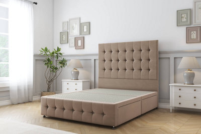 Sloomy Berlin Mink Plush Divan Bed Base No Drawers-26" Strutted Headboard & 12" Footboard 2'6 Small Single from B&Q