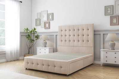 Sloomy Berlin Sand Naples Divan Bed Base No Drawers-26" Strutted Headboard & 12" Footboard 5' King from B&Q