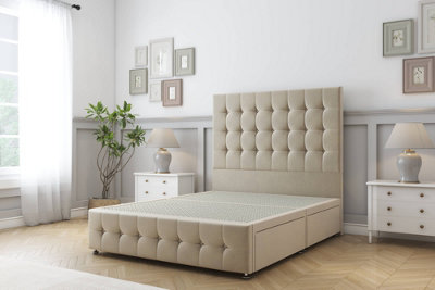 Sloomy Berlin Almond Coniston Divan Bed Base No Drawers-26" Strutted Headboard & 12" Footboard 5' King from B&Q