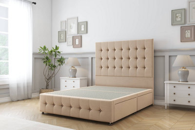 Sloomy Berlin Pebble Plush Divan Bed Base 4 Drawers-54" Floor Standing Headboard & 12" Footboard 4'6 Double from B&Q