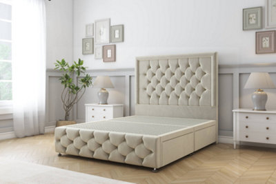 Sloomy Vienna Cream Plush Divan Bed No Drawers-26" Strutted Headboard & 12" Footboard 2'6 Small Single from B&Q