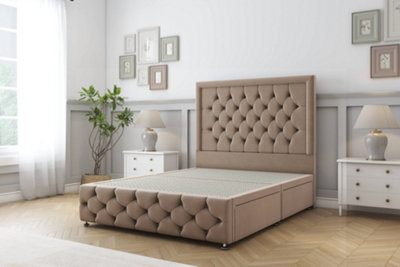 Sloomy Vienna Mink Plush Divan Bed No Drawers-26" Strutted Headboard & 12" Footboard 5' King from B&Q