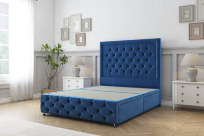Sloomy Vienna Navy Plush Divan Bed No Drawers-26" Strutted Headboard & 12" Footboard 3' Single from B&Q