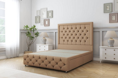 Sloomy Vienna Latte Dumfries Divan Bed No Drawers-26" Strutted Headboard & 12" Footboard 4'6 Double from B&Q