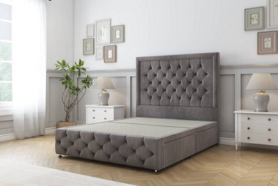 Sloomy Vienna Slate Naples Divan Bed 4 Drawers-26" Strutted Headboard & 12" Footboard 4'6 Double from B&Q