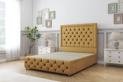 Sloomy Vienna Mustard Plush Divan Bed No Drawers-54" Floor Standing Headboard & 12" Footboard 3' Single from B&Q