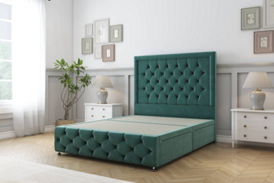 Sloomy Vienna Emerald Plush Divan Bed No Drawers-54" Floor Standing Headboard & 12" Footboard 4'6 Double from B&Q
