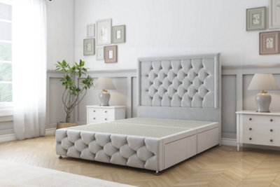 Sloomy Vienna Silver Plush Divan Bed No Drawers-54" Floor Standing Headboard & 12" Footboard 5' King from B&Q