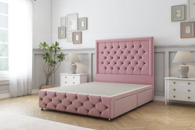 Sloomy Vienna Pink Plush Divan Bed No Drawers-54" Floor Standing Headboard & 12" Footboard 3' Single from B&Q