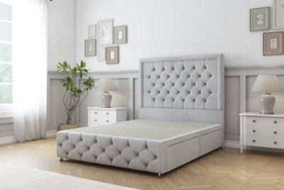 Sloomy Vienna Silver Naples Divan Bed No Drawers-54" Floor Standing Headboard & 12" Footboard 6' Super King from B&Q