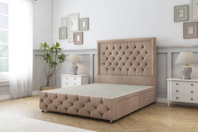Sloomy Vienna Mink Naples Divan Bed No Drawers-54" Floor Standing Headboard & 12" Footboard 4'6 Double from B&Q