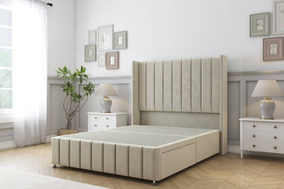 Sloomy Melbourne Cream Plush Divan Bed Base No Drawers54" Wingback Headboard & 12" Footboard 2'6 Small Single from B&Q