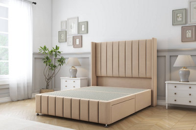 Sloomy Melbourne Pebble Plush Divan Bed Base No Drawers54" Wingback Headboard & 12" Footboard 2'6 Small Single from B&Q