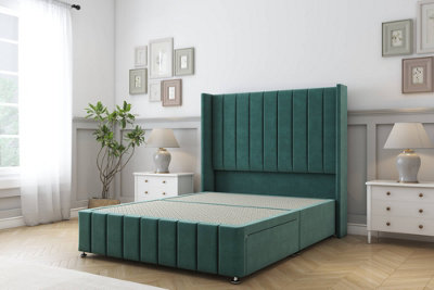 Sloomy Melbourne Emerald Plush Divan Bed Base No Drawers54" Wingback Headboard & 12" Footboard 3' Single from B&Q