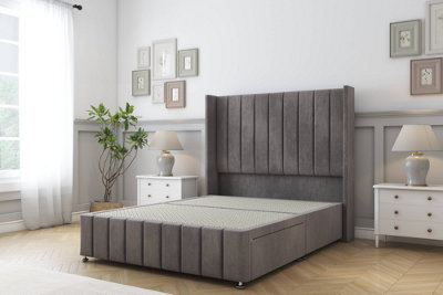 Sloomy Melbourne Slate Naples Divan Bed Base No Drawers54" Wingback Headboard & 12" Footboard 4'6 Double from B&Q