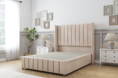Sloomy Melbourne Sand Naples Divan Bed Base No Drawers54" Wingback Headboard & 12" Footboard 3' Single from B&Q