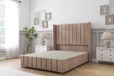 Sloomy Melbourne Mink Naples Divan Bed Base No Drawers54" Wingback Headboard & 12" Footboard 6' Super King from B&Q
