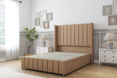 Sloomy Melbourne Latte Dumfries Divan Bed Base No Drawers54" Wingback Headboard & 12" Footboard 4'6 Double from B&Q
