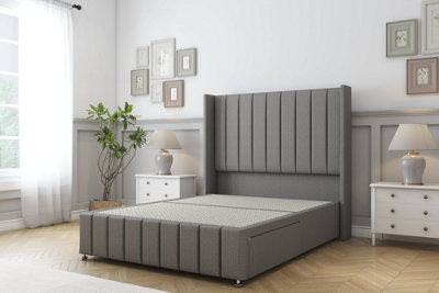 Sloomy Melbourne Pewter Dumfries Divan Bed Base No Drawers54" Wingback Headboard & 12" Footboard 4'6 Double from B&Q