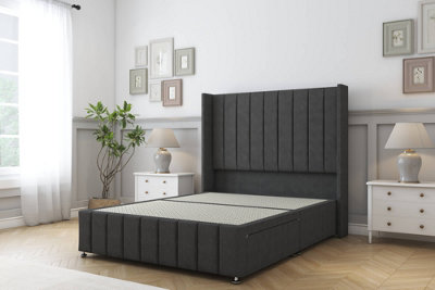 Sloomy Melbourne Graphite Dumfries Divan Bed Base No Drawers54" Wingback Headboard & 12" Footboard 3' Single from B&Q