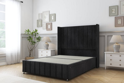 Sloomy Melbourne Black Naples Divan Bed Base 2 Drawers Foot-End54" Wingback Headboard & 12" Footboard 4'6 Double from B&Q