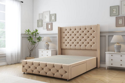 Sloomy Luthor Pebble Plush Divan Bed Base No Drawers-54" Wingback Headboard & 12" Footboard 3' Single from B&Q
