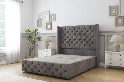 Sloomy Luthor Slate Naples Divan Bed Base No Drawers-54" Wingback Headboard & 12" Footboard 5' King from B&Q