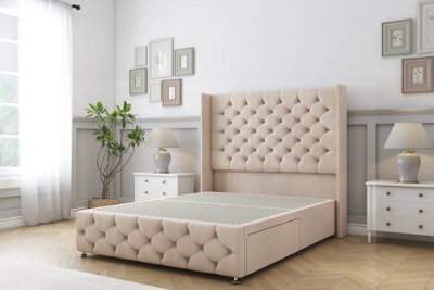 Sloomy Luthor Sand Naples Divan Bed Base No Drawers-54" Wingback Headboard & 12" Footboard 5' King from B&Q