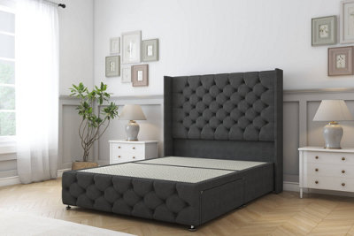 Sloomy Luthor Graphite Dumfries Divan Bed Base No Drawers-54" Wingback Headboard & 12" Footboard 3' Single from B&Q
