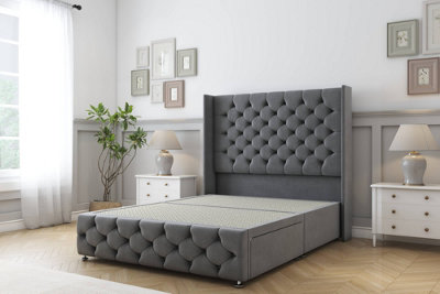 Sloomy Luthor Armour Coniston Divan Bed Base No Drawers-54" Wingback Headboard & 12" Footboard 4'6 Double from B&Q