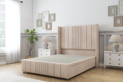 Sloomy Hargrave Sand Naples Divan Bed Base No Drawers-54" Wingback Headboard & 12" Footboard 2'6 Small Single from B&Q